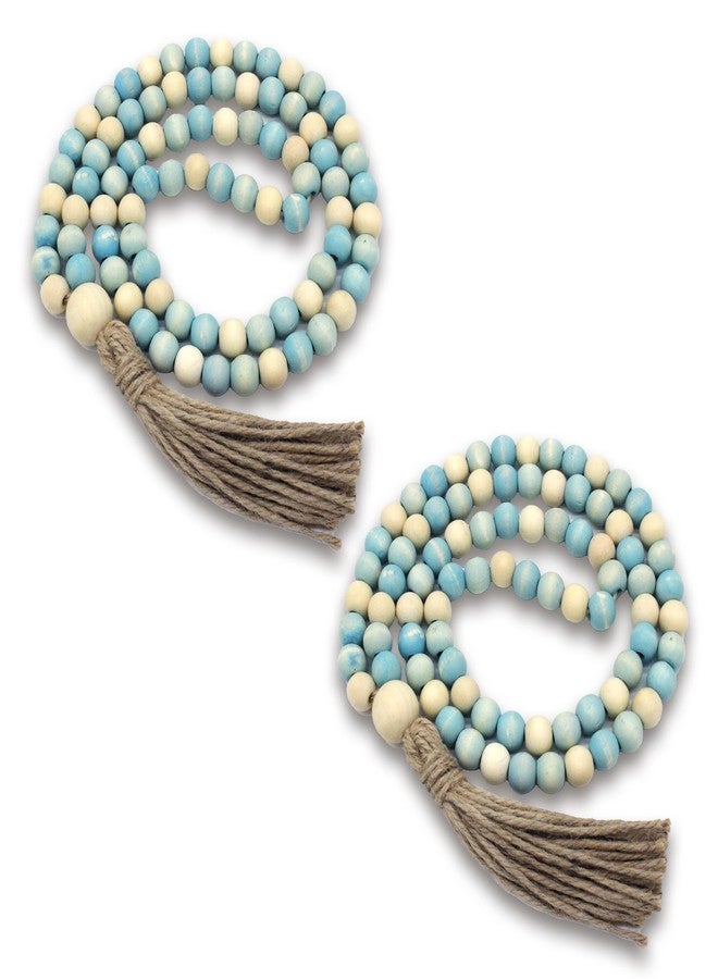 VKSG 2 Pack Wood Bead Curtain Tiebacks for Bedroom Decor Boho Farmhouse Rustic Decor, Baby Nursery Decor Curtain Holdbacks Tie Backs, Blue - Image 2